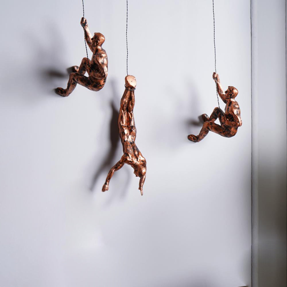 Rock Climbing Men Sculpture Wall Hanging in Bronze Finish