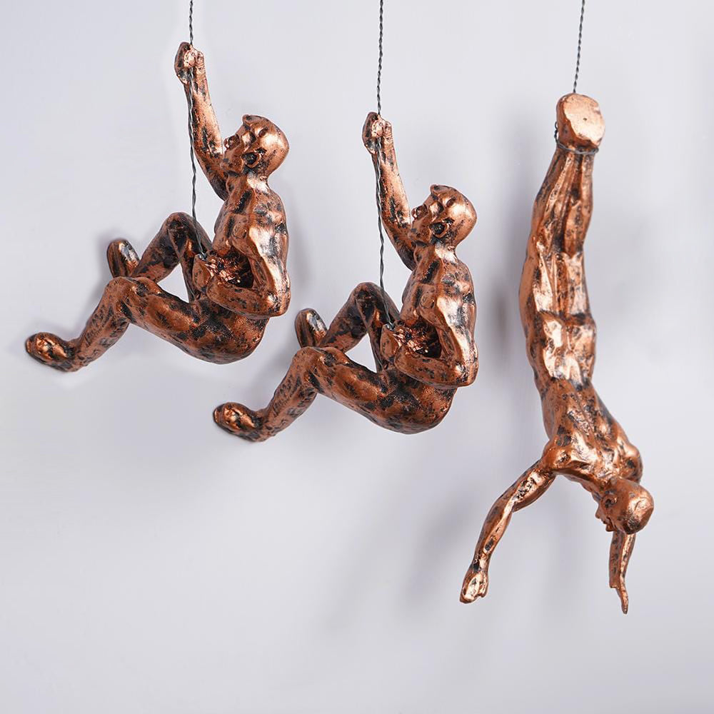 Rock Climbing Men Sculpture Wall Hanging in Bronze Finish